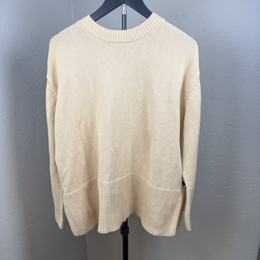 GAP 100% Cotton Crewneck Cream Yellow Oversized Rib Hem Sweater Size L